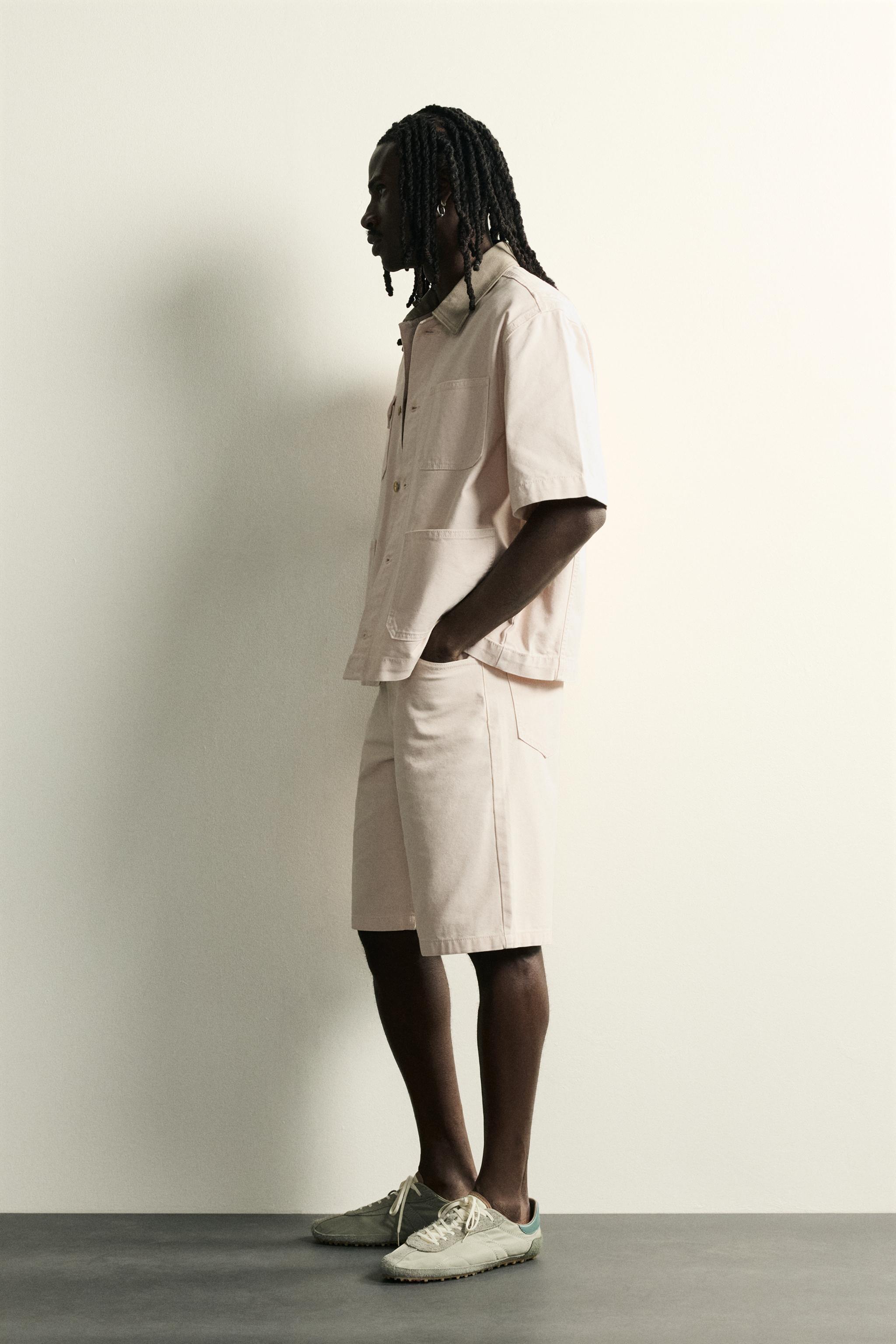 CONTRAST COLLAR SHORT SLEEVE OVERSHIRT